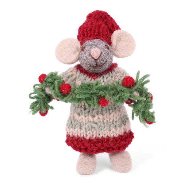 Gray Felt Mouse with Garland
