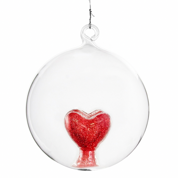 Glass Glitter Heart Ball Ornament
