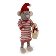 Gray Felt Mouse with Mushroom in Bucket