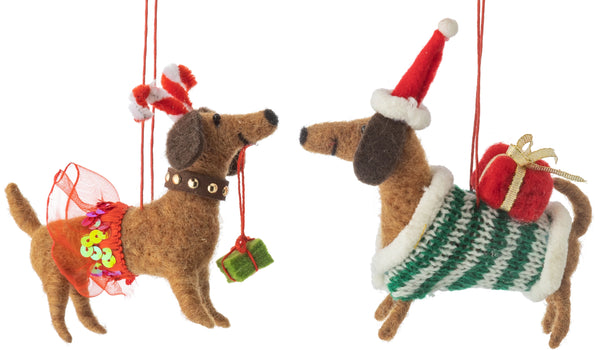 Festive Dachshund Felt Ornament