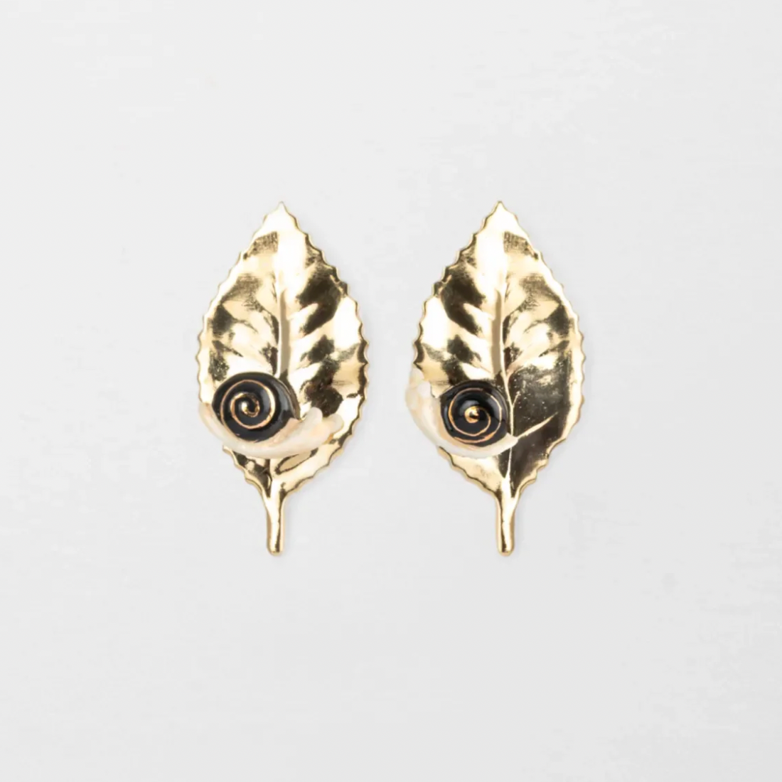 Porcelain Hazelnut Leaf & Snail Earrings