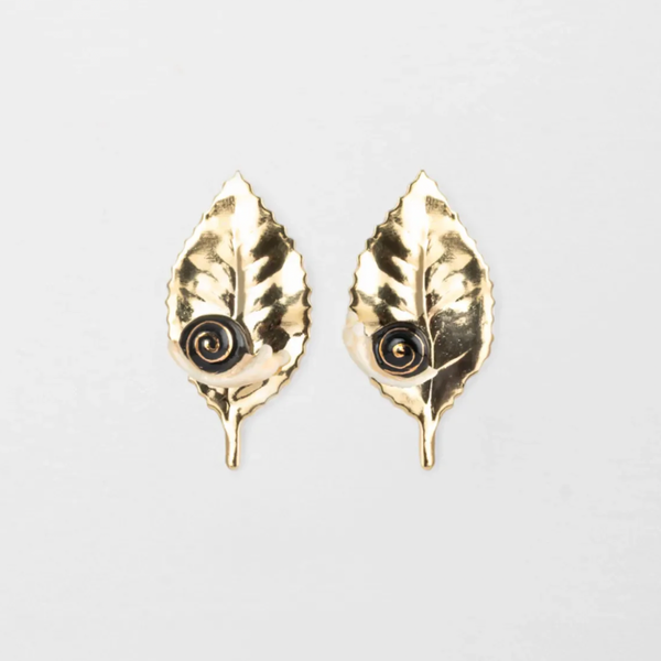 Porcelain Hazelnut Leaf & Snail Earrings