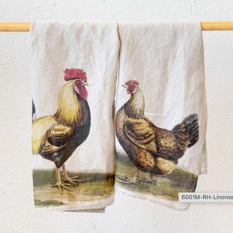 Rooster & Hen Linen Kitchen Towel Set