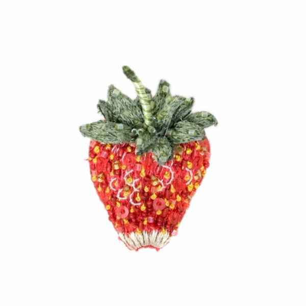 Sparkle Strawberry Beaded Pin
