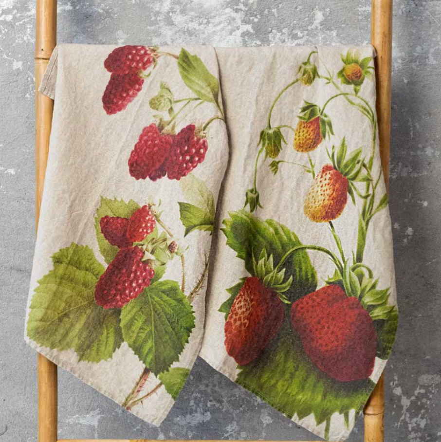 Strawberry & Raspberry Linen Kitchen Towel Set