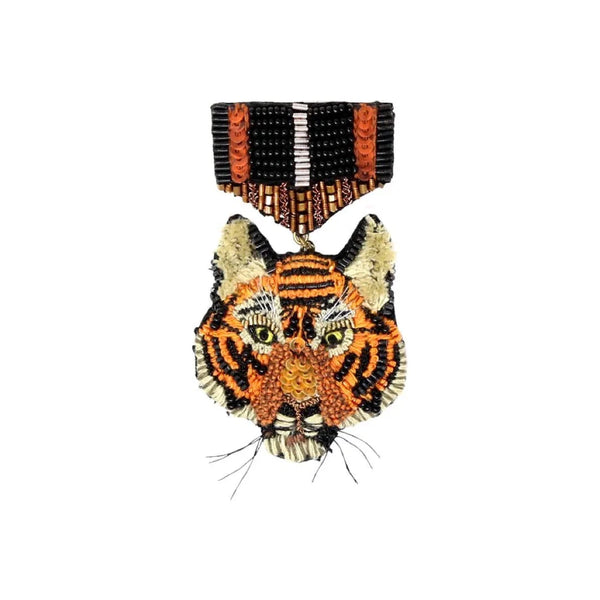 Tiger Honor Medal Beaded Pin