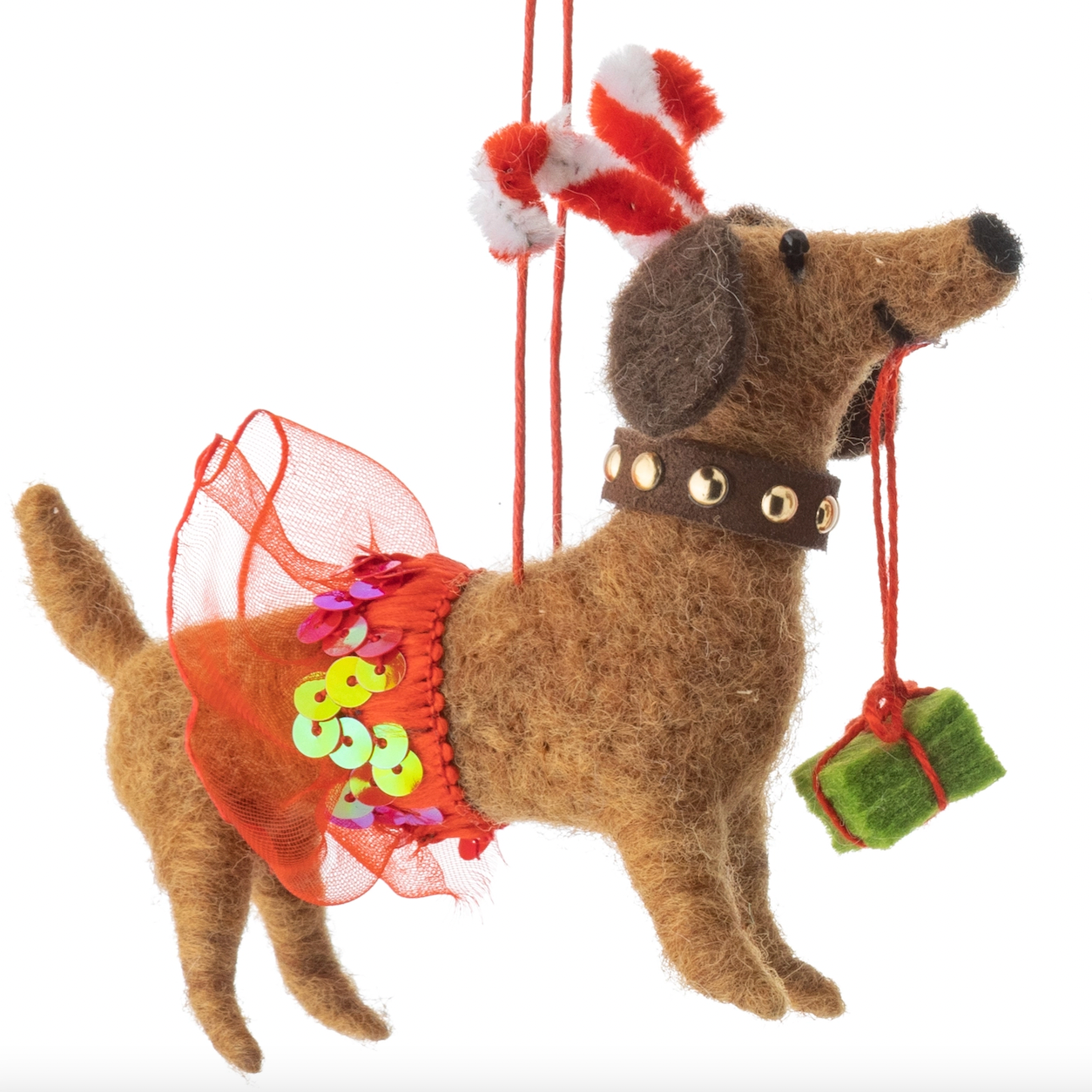 Festive Dachshund Felt Ornament