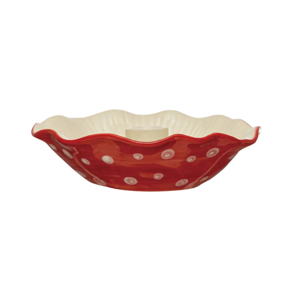 Hand-Painted Stoneware Mushroom Taper Candleholder