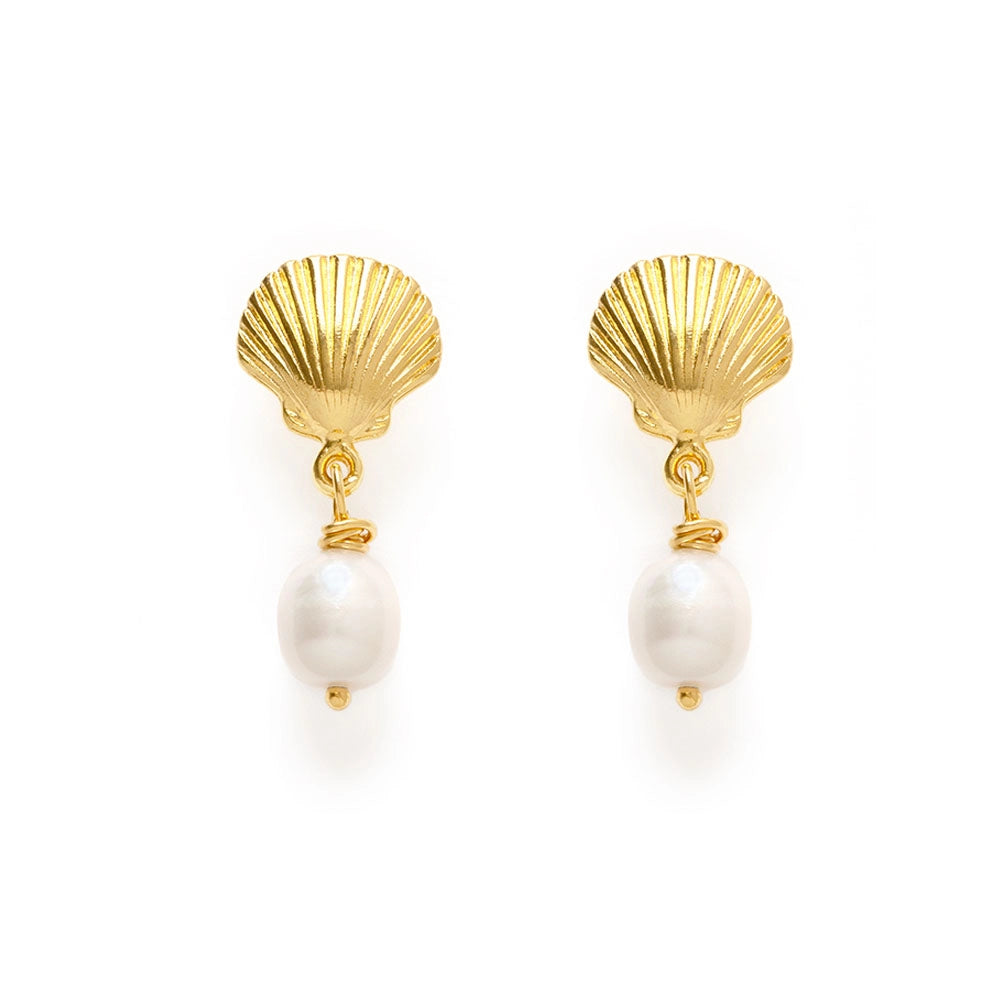 Shell and Pearl Drop Earrings