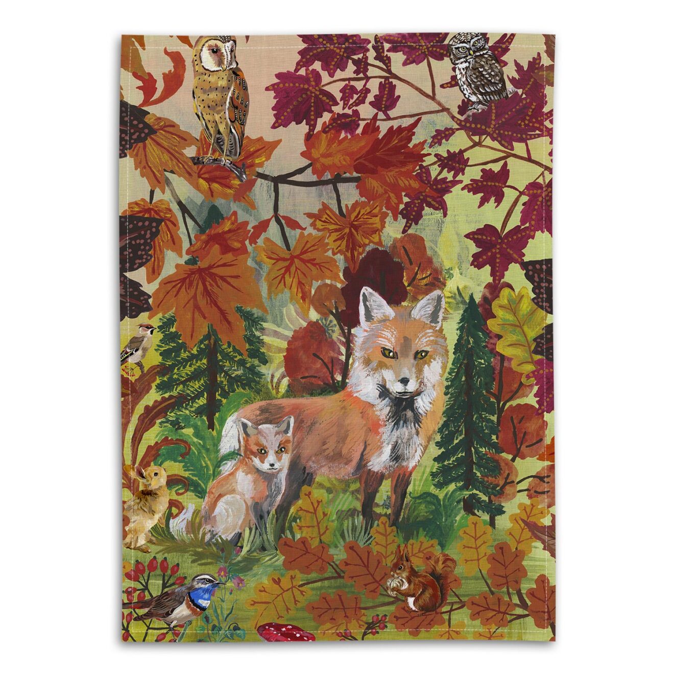 Foxes in the Woods Tea Towel