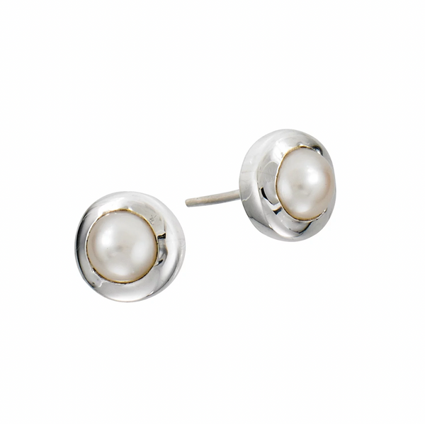 Button Pearl Post Earrings