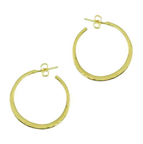 Hammered Crescent Circle Post Hoop Earrings