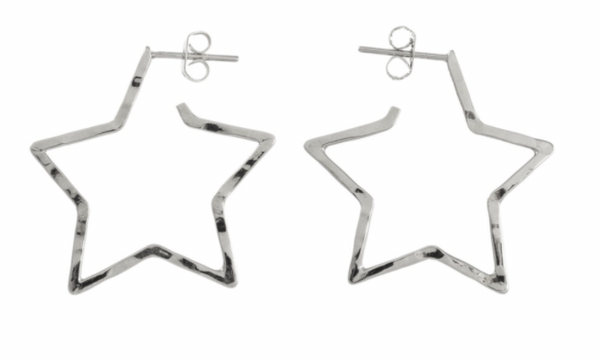 Hammered Star Hoop Post Earrings