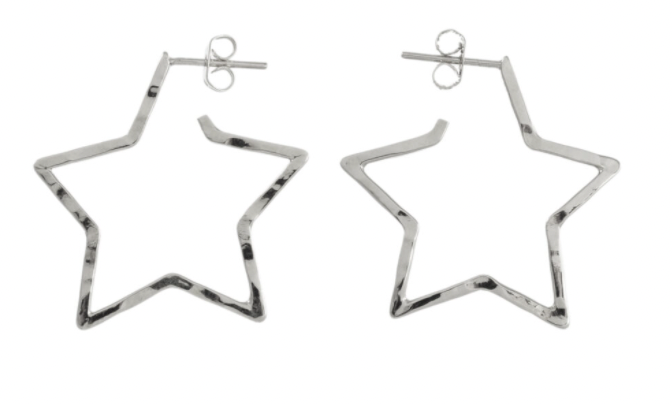 Hammered Star Hoop Post Earrings