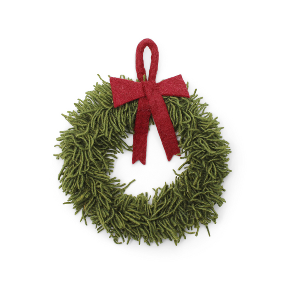 Yarn Wreath with Red Bow