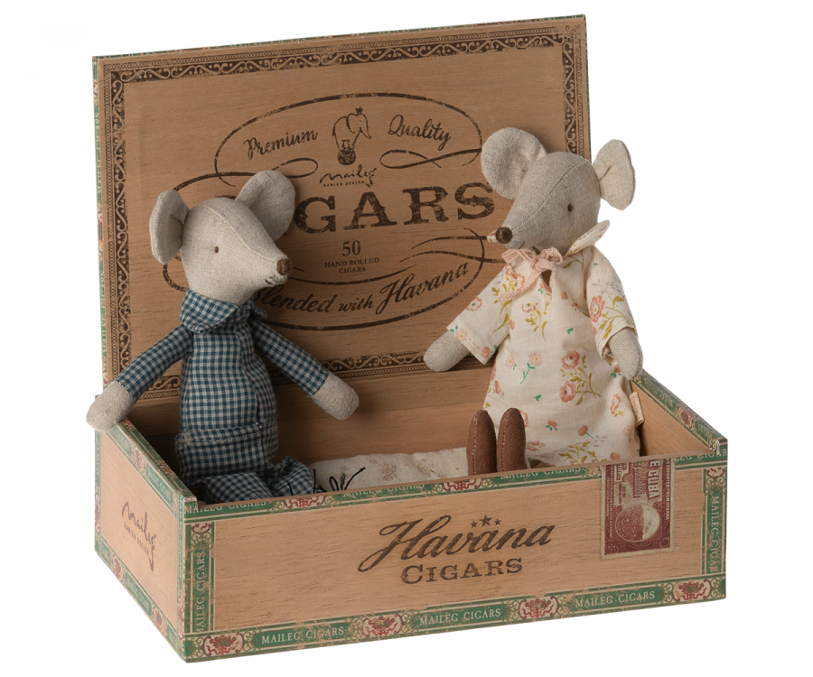 Grandma and Grandpa Mice in Cigar Box