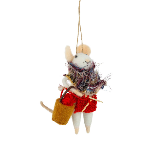 Knitting Mouse Felt Ornament