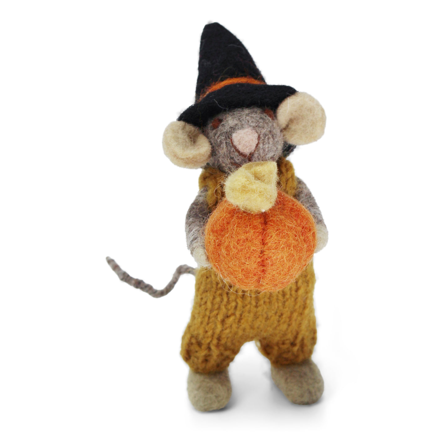 Gray Felt Boy Mouse with Pumpkin