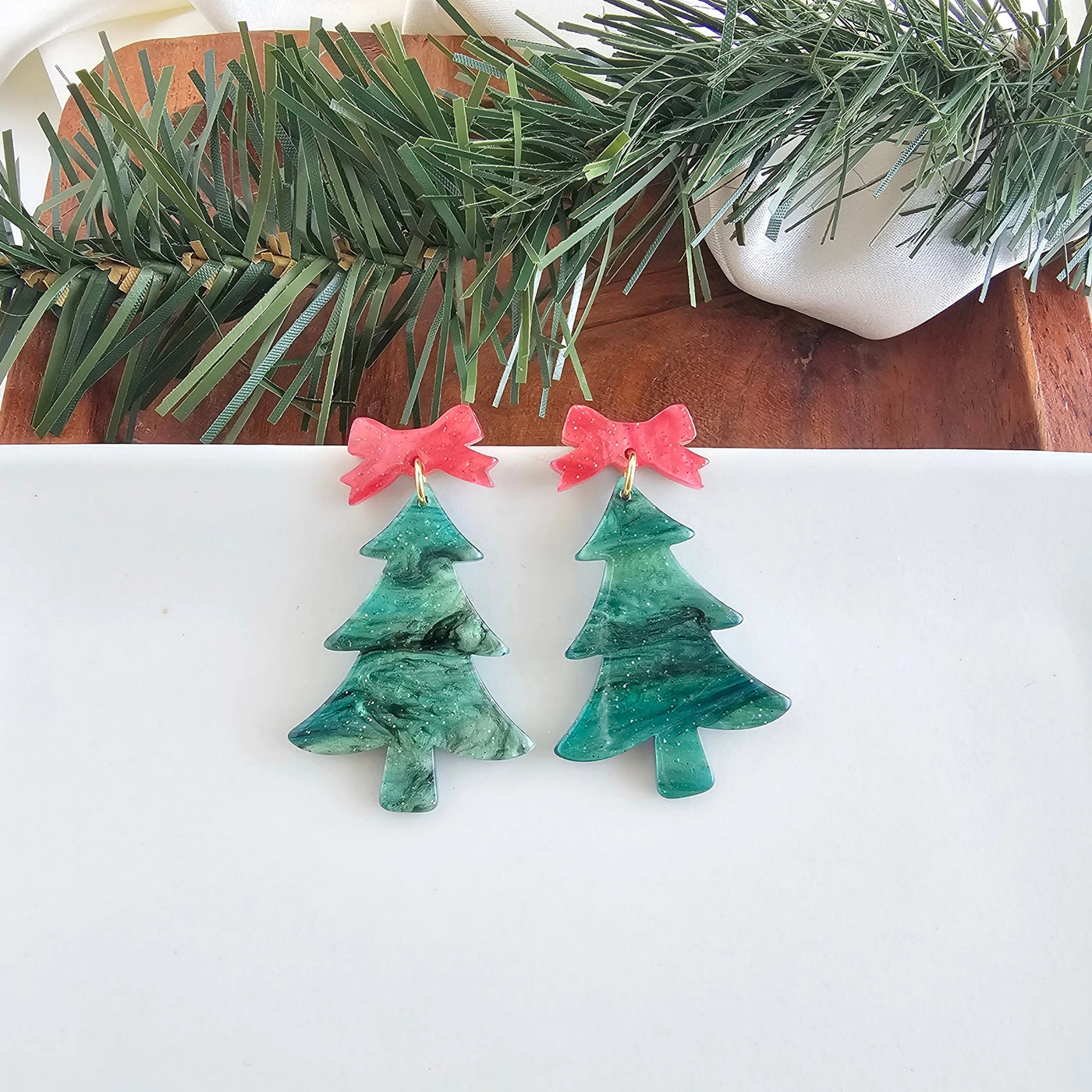Bow Christmas Tree Earrings