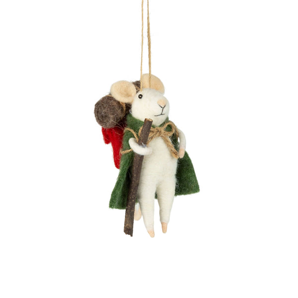 Hiking Mouse Felt Ornament