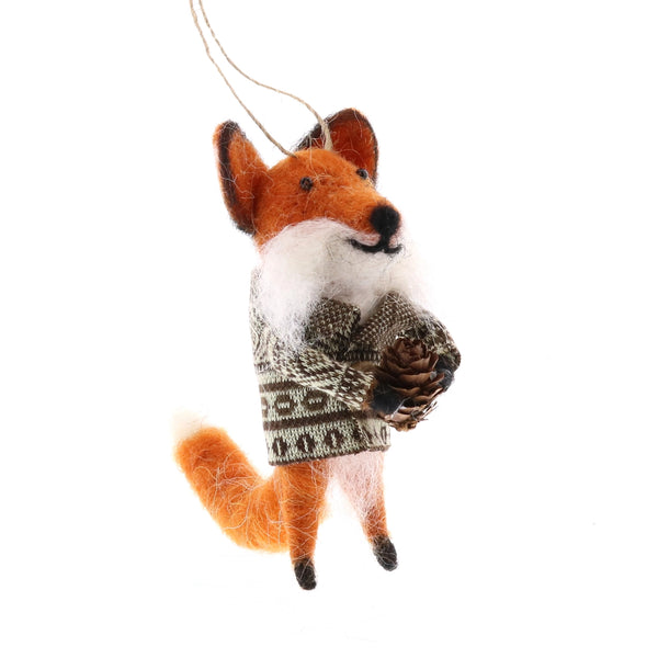 Felt Fox with Cone Ornament