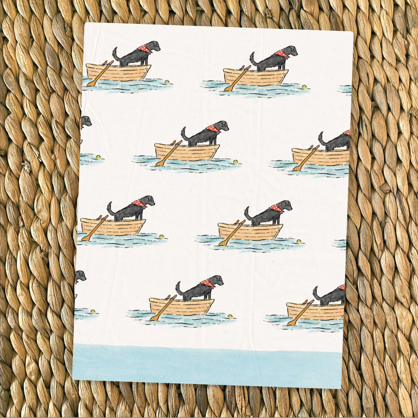 Black Lab in a Boat Tea Towel