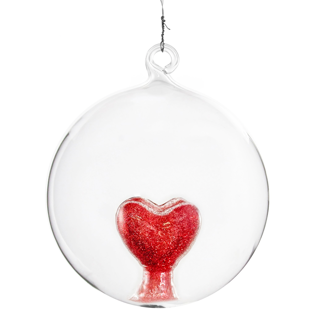Glass Glitter Heart Ball Ornament