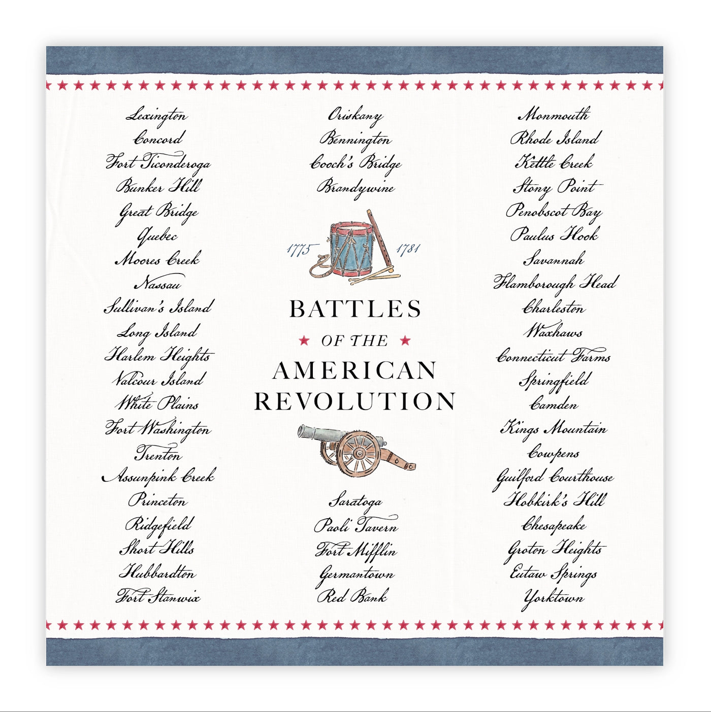 Battles of the American Revolution Tea Towel