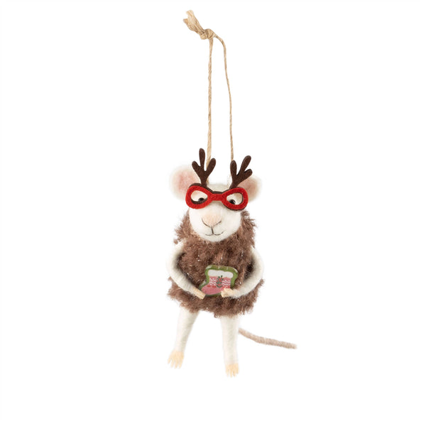Festive Glasses Mouse Felt Ornament