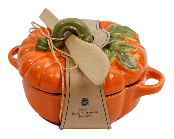 Pumpkin Brie Baker with Leafy Stem Handle
