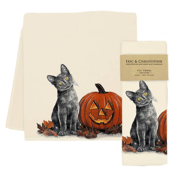 Halloween Black Kitten Tea Towel