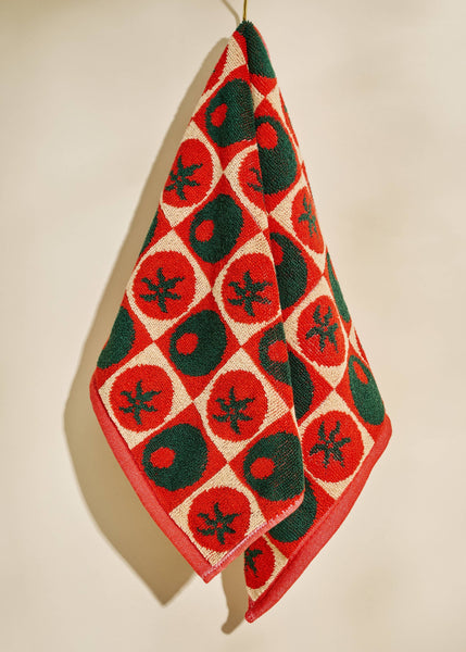 Checked Olive & Tomato Hand Towel