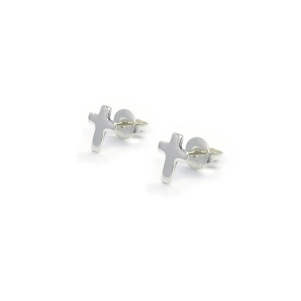 Mini Polished Cross Earrings