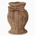 Hand-Woven Rattan Vase with Bow & Glass