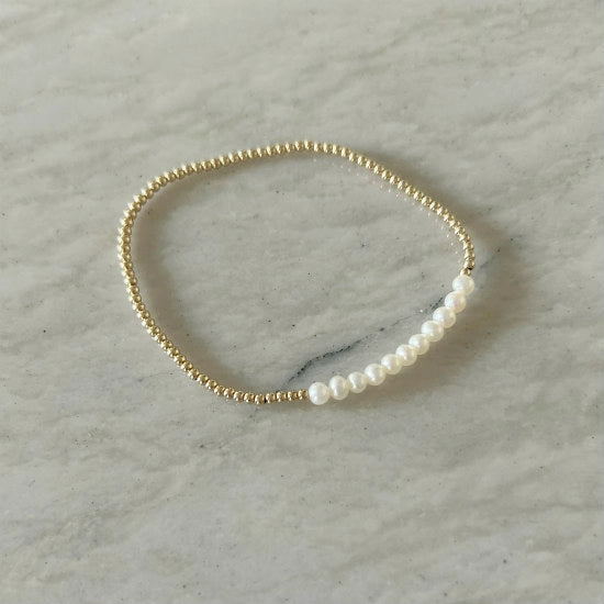 Gold Bead and Pearl Stretch Bracelet
