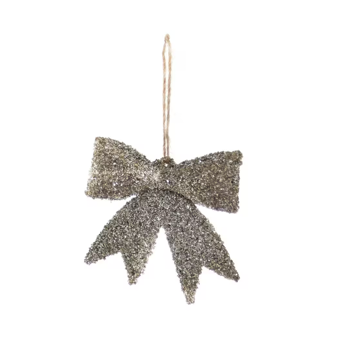 Glitter Bow Glass Ornament