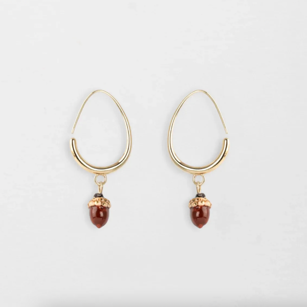 Porcelain Acorn Pendant Half-Moon Earrings