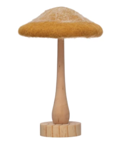Wool Mushroom with Wood Base and Glitter