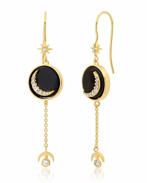 Cresecent Moon Onyx Drop Earrings