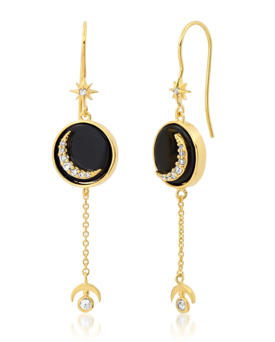 Cresecent Moon Onyx Drop Earrings