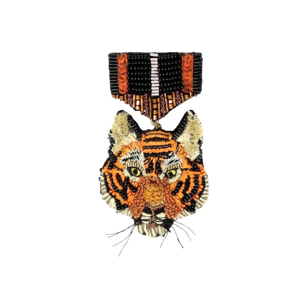 Tiger Honor Medal Beaded Pin