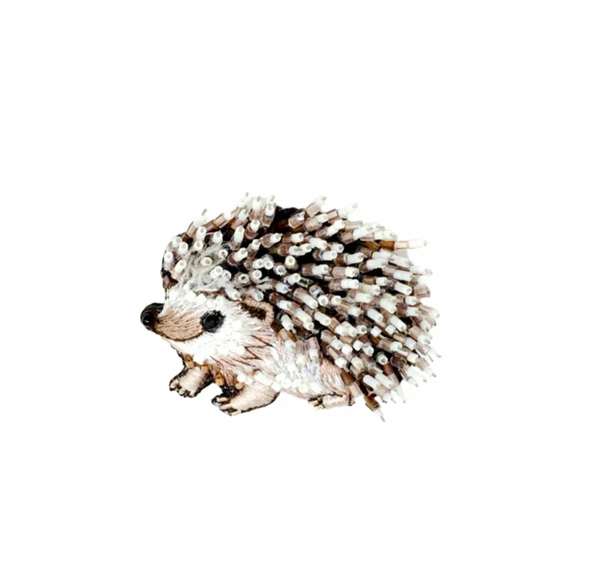 White Breasted Hedgehog Beaded Pin
