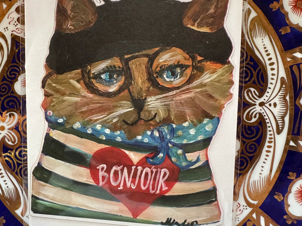 Bonjour Chat Die Cut Card