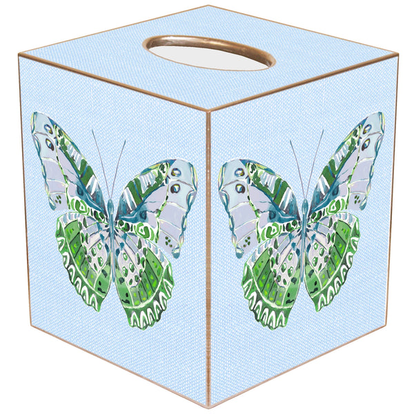 Blue Linen Butterfly Tissue Box Cover