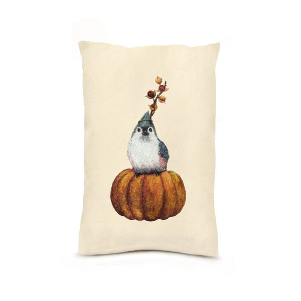 Adorable Bird on Pumpkin Pillow