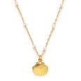Scallop Shell and Pearl Station Chain Necklace