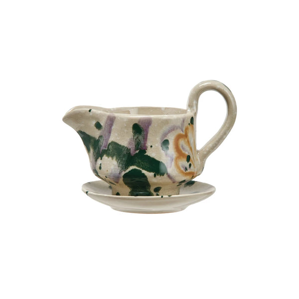 Hand-Painted Creamer & Saucer Set