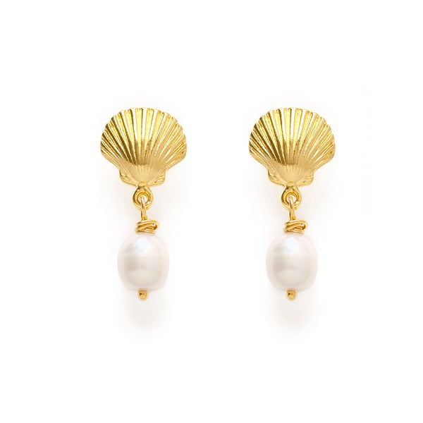 Shell and Pearl Drop Earrings