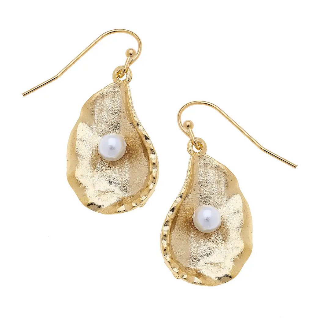 Gold Oyster & Pearl Earrings